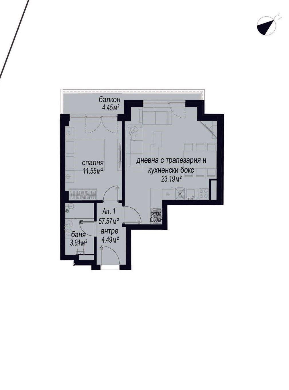 Двустаен за продажба в ж.к. Зона Б-4