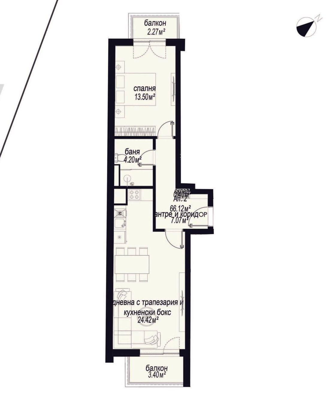 Двустаен за продажба в ж.к Зона Б-4